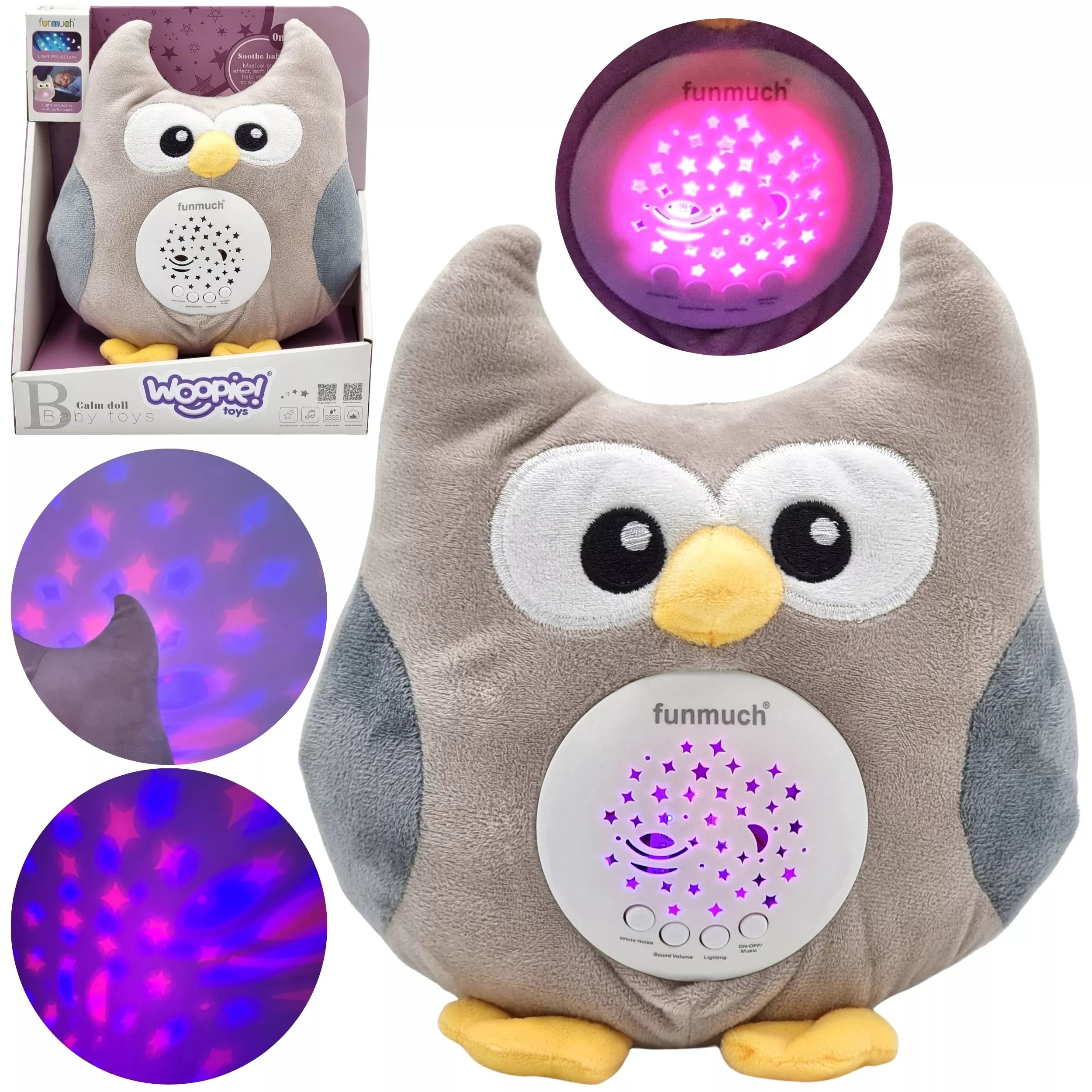 WOOPIE BABY Cuddly žaislinis miegamasis projektorius 2in1 Owl – lopšinės